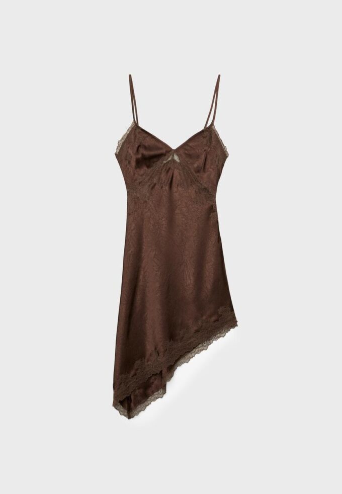 Abito corto asimmetrico in raso