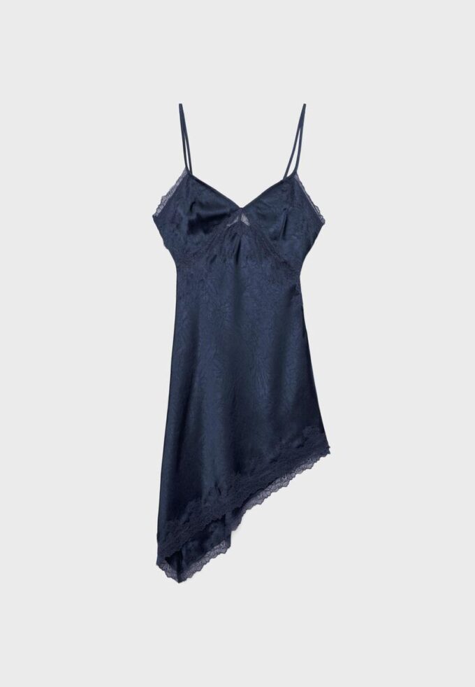 Abito corto asimmetrico in raso