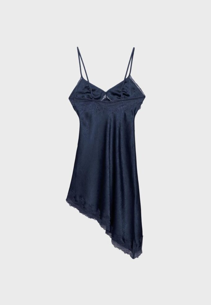 Abito corto asimmetrico in raso