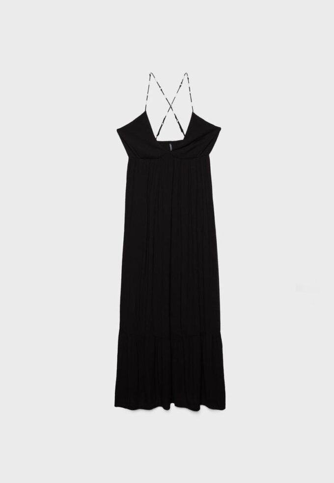 Abito lungo in crêpe con spalline ricamate