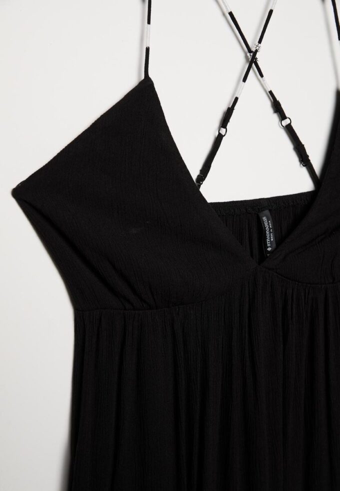 Abito lungo in crêpe con spalline ricamate