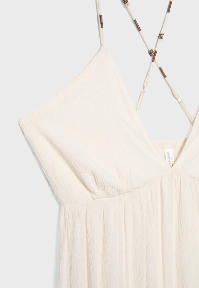 Abito lungo in crêpe con spalline ricamate