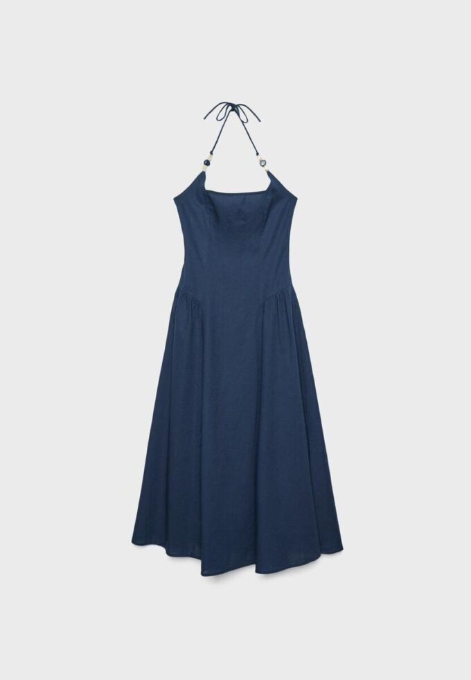 Abito midi con scollo all’americana e dettagli in perline Abito midi con scollo all’americana e dettagli in perline