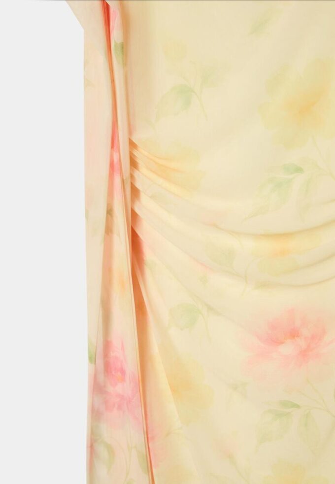 Abito midi in tulle stampato con sciarpa