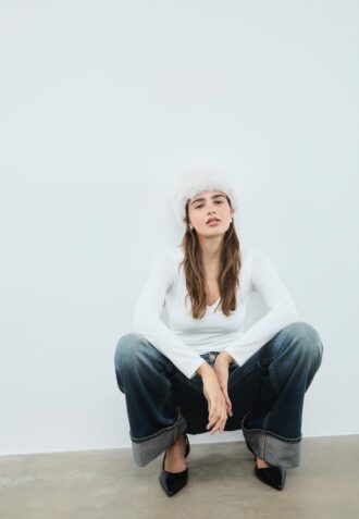 Body in poliammide con arricciature e scollo a V