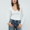 Body in poliammide con arricciature e scollo a V Body in poliammide con arricciature e scollo a V