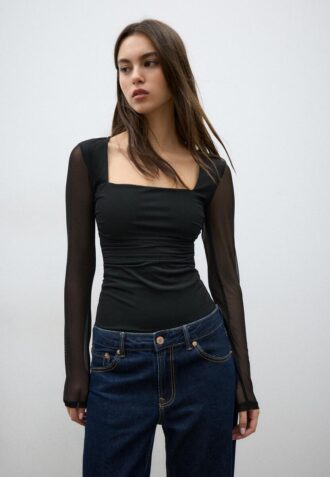 Body in tulle con scollo quadrato