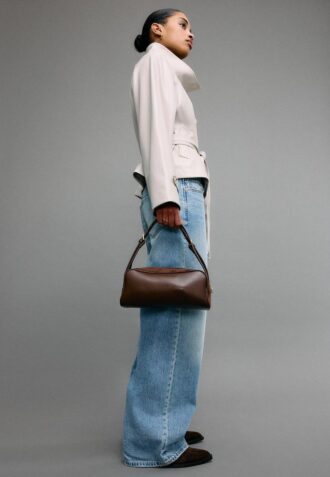 Borsa a tracolla a contrasto con doppio manico