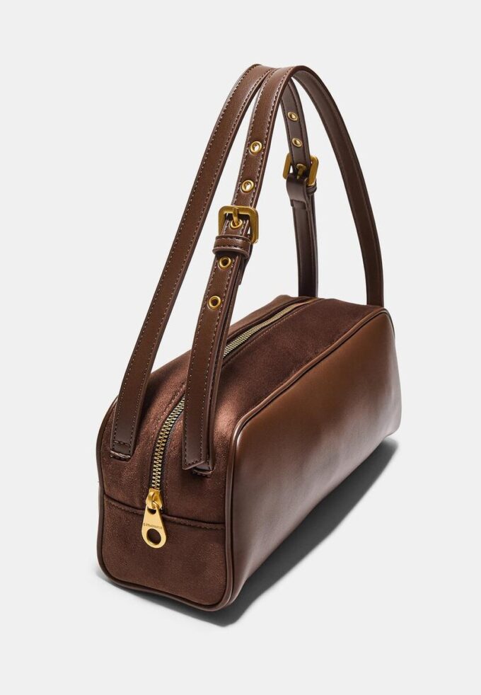 Borsa a tracolla a contrasto con doppio manico