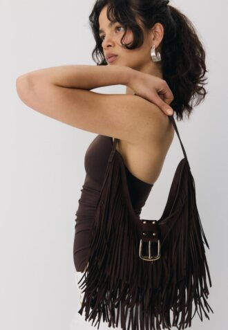 Borsa a tracolla con frange e fibbia
