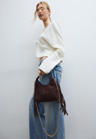 Borsa a tracolla con frange laterali