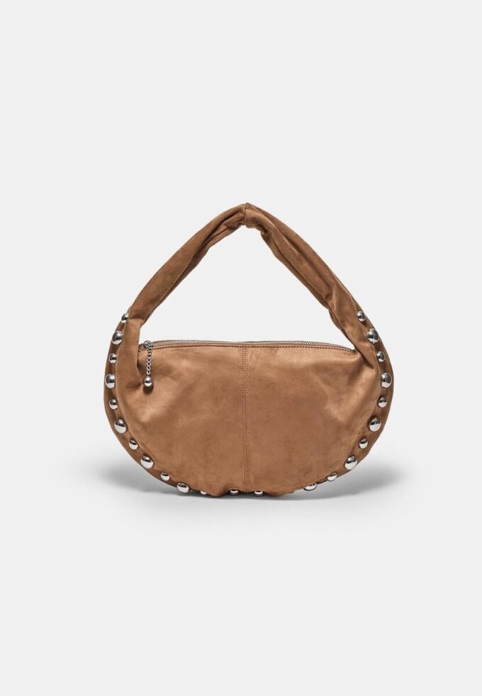 Borsa a tracolla in ecopelle scamosciata con borchie