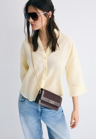 Borsa a tracolla in tela a contrasto