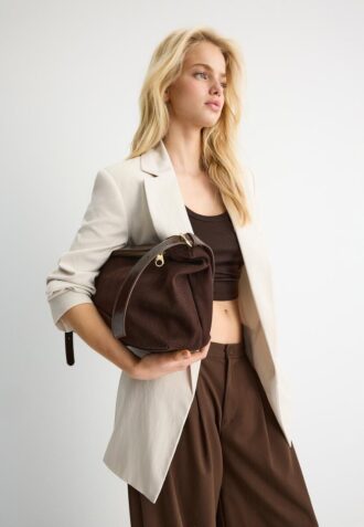 Borsa a tracolla in tela a contrasto