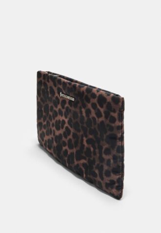 Borsa da toilette con stampa leopardata e cerniera
