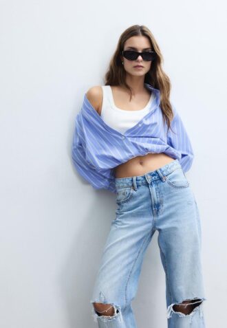 Camicia a palloncino in due materiali