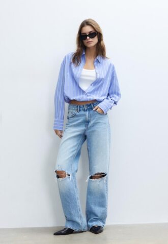 Camicia a palloncino in due materiali