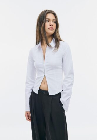 Camicia aderente in bengalina con doppia cerniera