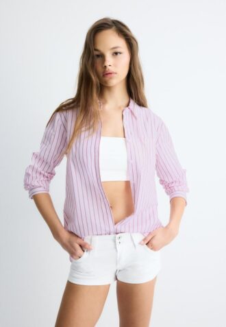 Camicia basic a righe in popeline con tasca