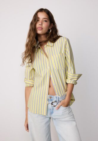 Camicia basic a righe in popeline con tasca