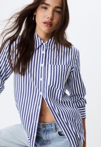 Camicia basic a righe in popeline con tasca
