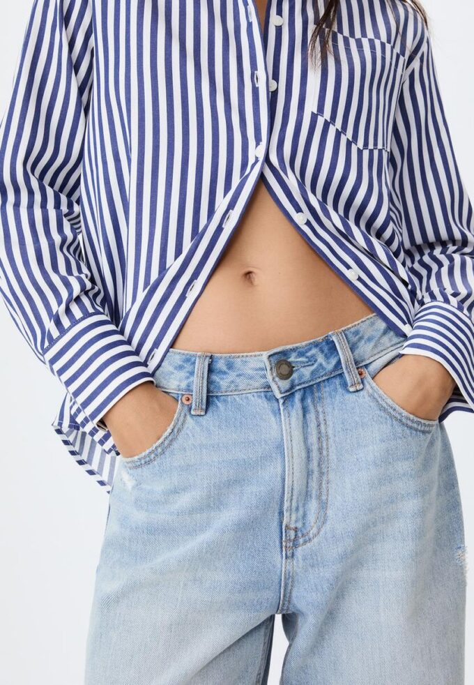 Camicia basic a righe in popeline con tasca