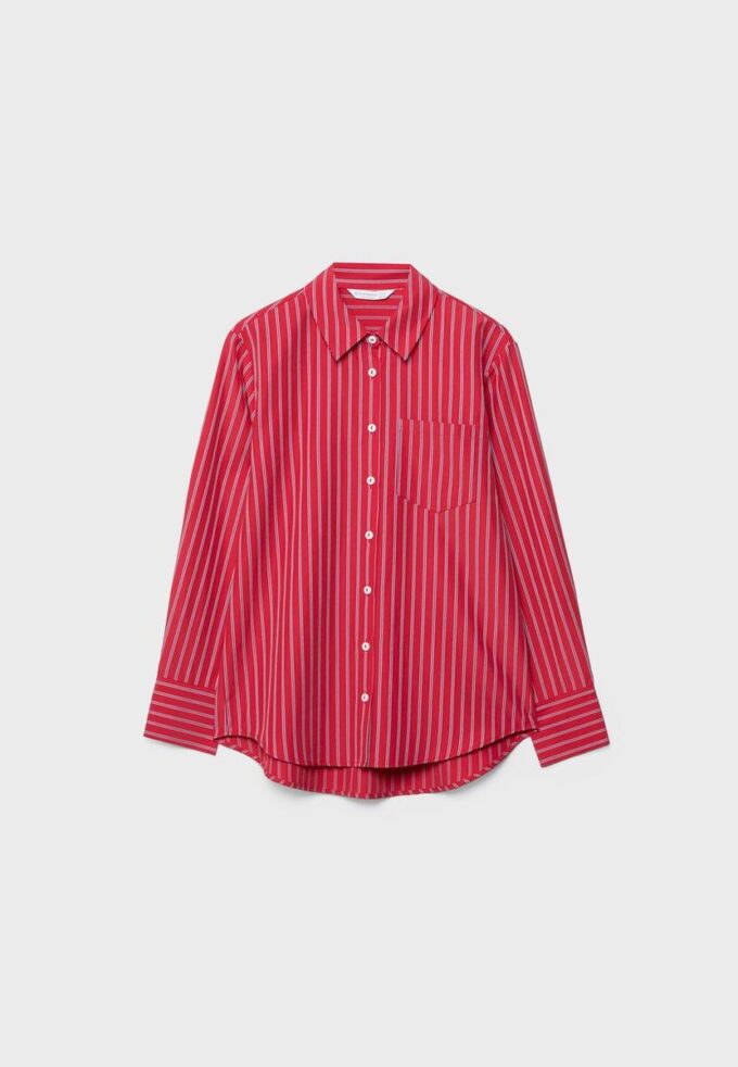 Camicia basic a righe in popeline con tasca Camicia basic a righe in popeline con tasca