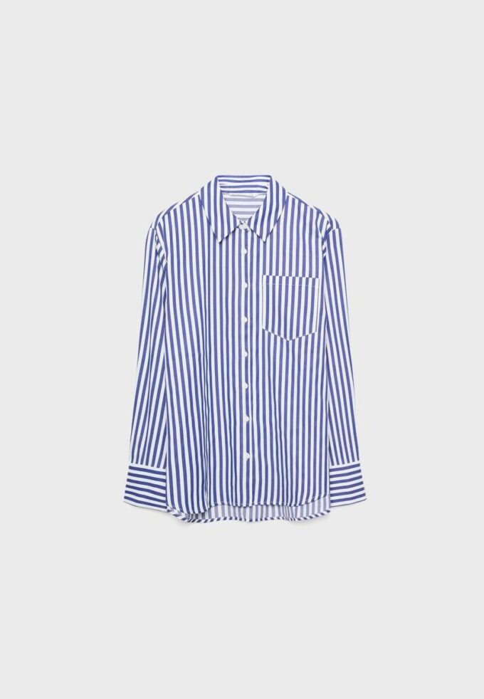 Camicia basic a righe in popeline con tasca