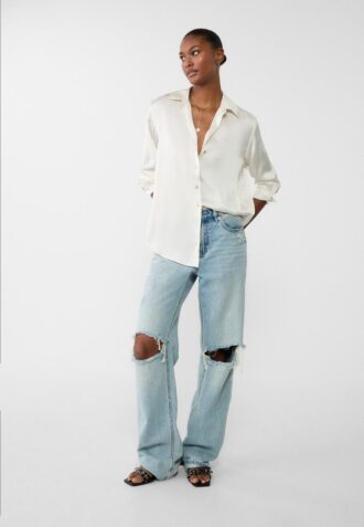 Camicia con colletto in raso