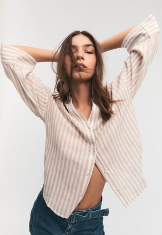 Camicia con maniche a kimono effetto lino