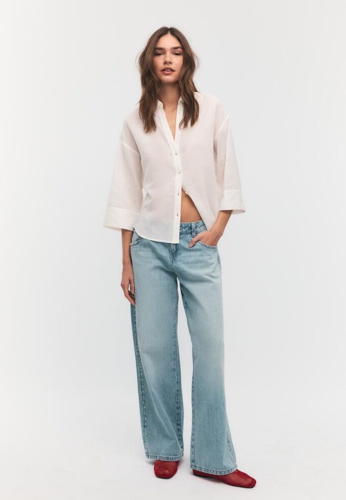 Camicia con maniche a kimono effetto lino