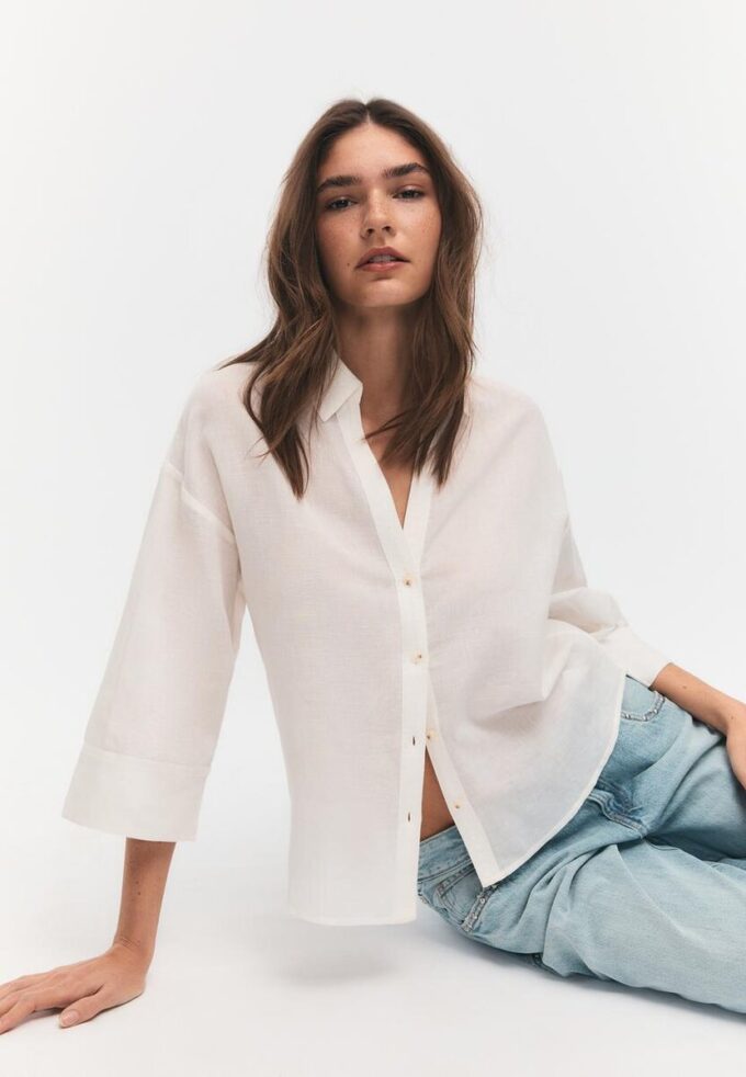 Camicia con maniche a kimono effetto lino