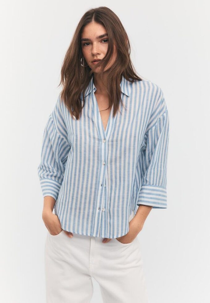 Camicia con maniche a kimono effetto lino