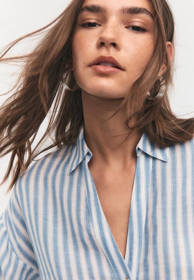 Camicia con maniche a kimono effetto lino