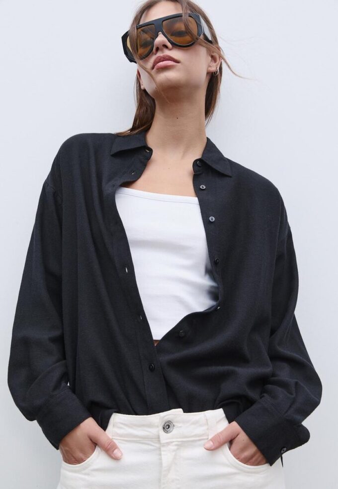 Camicia fluida effetto lino