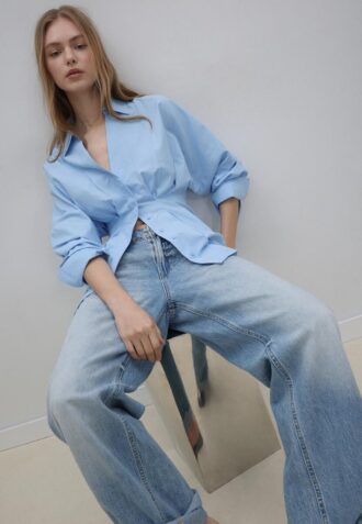 Camicia in popeline con pieghe