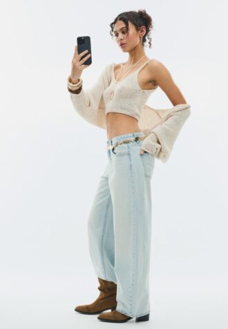 Cardigan in maglia con maniche a pipistrello e laccio