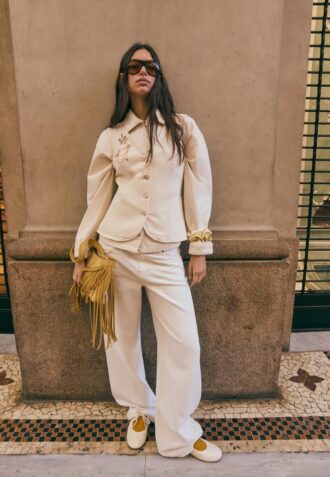 D91 Jeans a vita bassa e gamba Wide Leg in twill