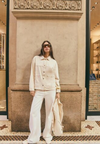 D91 Jeans a vita bassa e gamba Wide Leg in twill