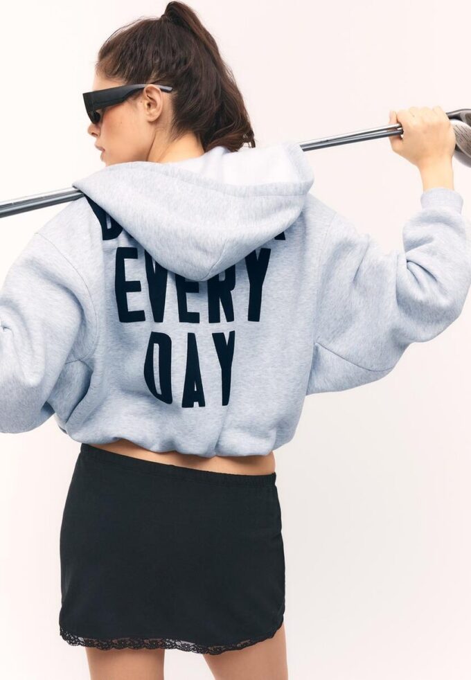 Felpa bomber con cappuccio stampata Felpa bomber con cappuccio stampata