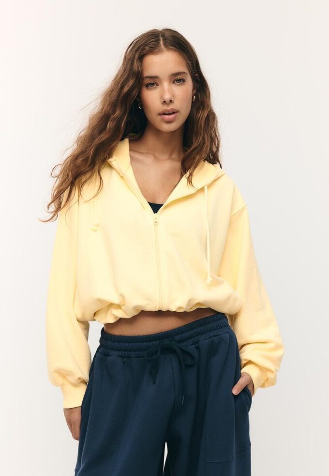 Felpa bomber con cappuccio stampata