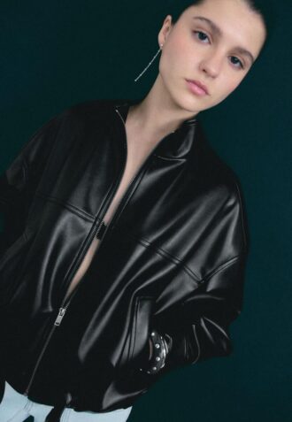 Giacca a palloncino effetto pelle con cintura