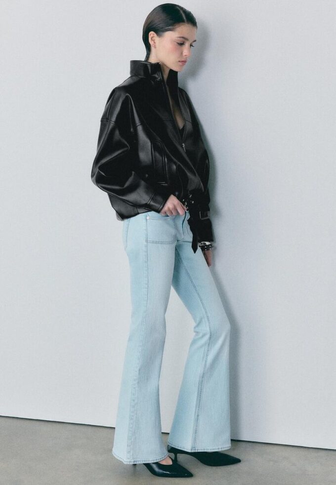 Giacca a palloncino effetto pelle con cintura