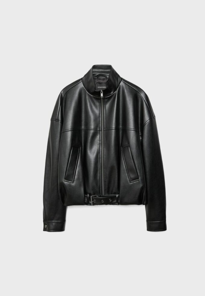 Giacca a palloncino effetto pelle con cintura