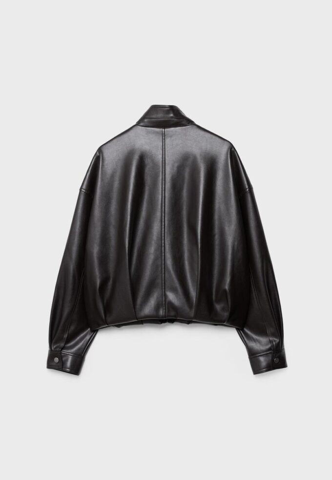 Giacca a palloncino effetto pelle con cintura
