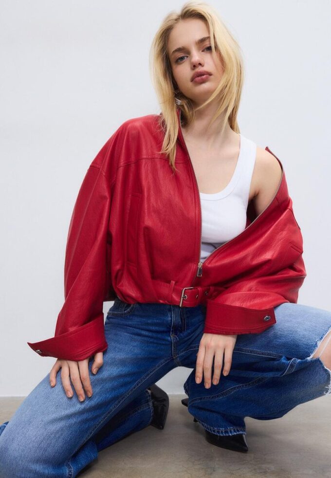 Giacca a palloncino effetto pelle con dettaglio cintura