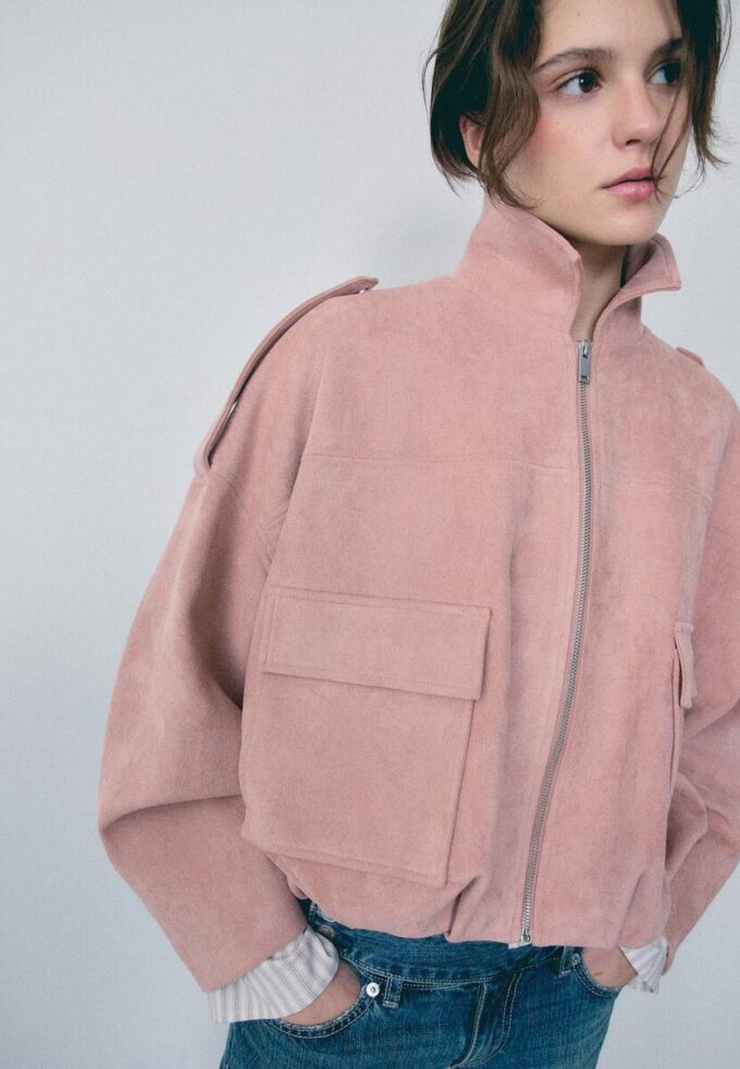 Giacca bomber in ecopelle scamosciata Giacca bomber in ecopelle scamosciata