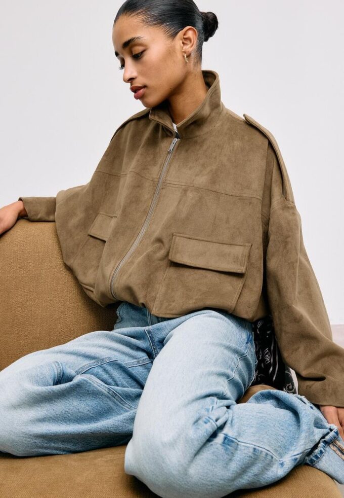 Giacca bomber in ecopelle scamosciata