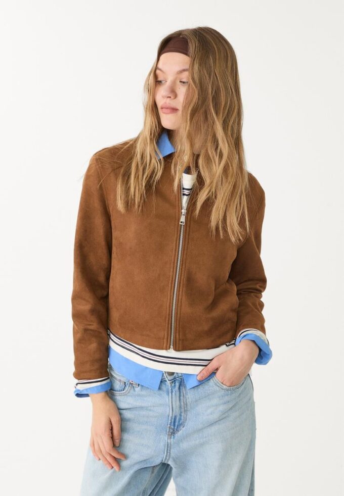 Giacca con zip in finta pelle scamosciata