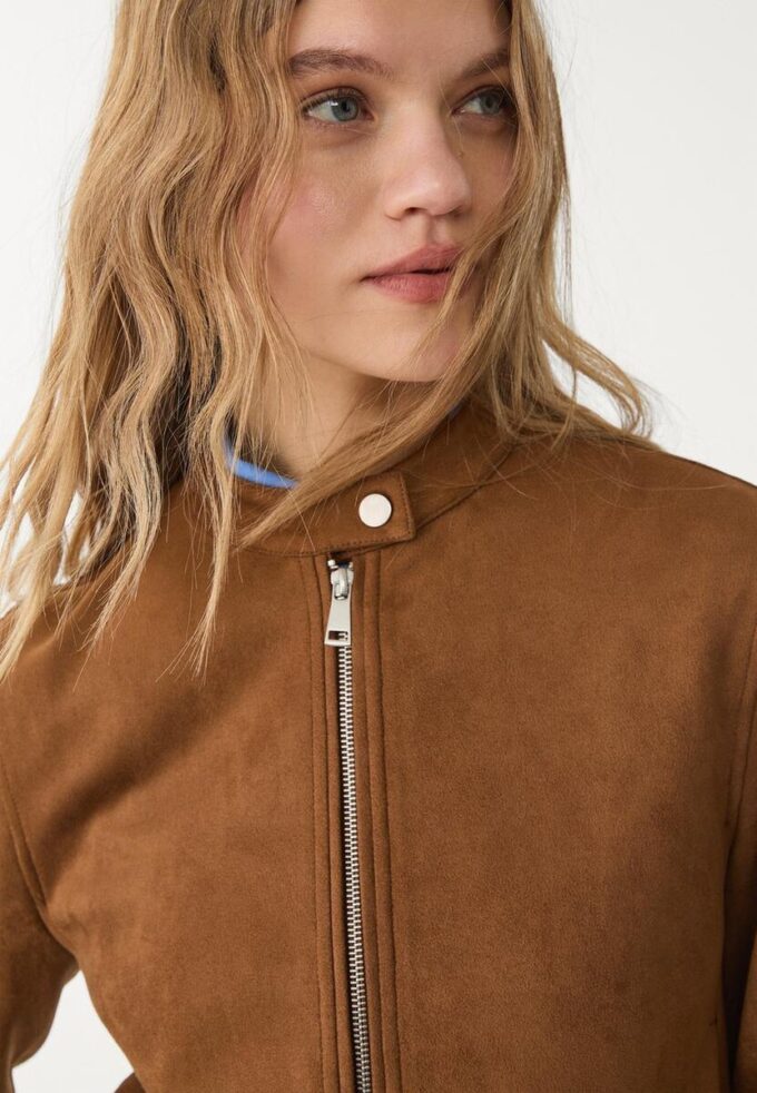 Giacca con zip in finta pelle scamosciata